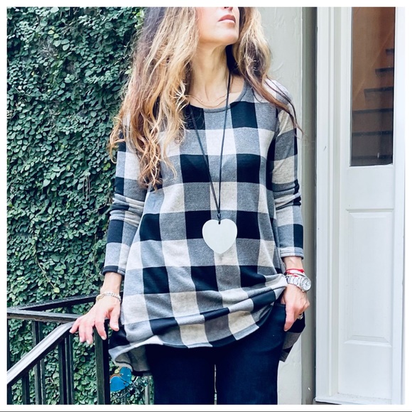 #28 Long sleeves swing checkered tunic top - Picture 3 of 7